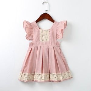 Girls Pink Ivory Pleated Lace Tunic Dress 00260029